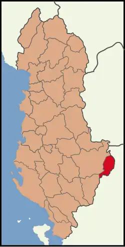 Map showing the district within Albania