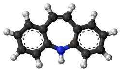 Ball-and-stick model of the dibenzazepine molecule