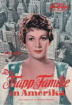 Poster showing Ruth Leuwerik as Maria with New York City in the background