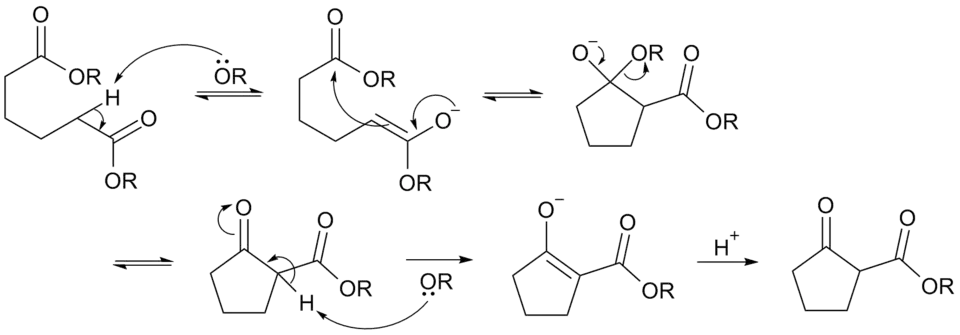Dieckmann condensation reaction mechanism for the example given