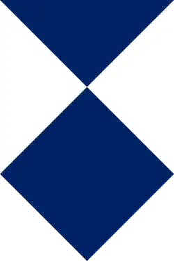 the Blue Shield is a “shield, pointed below, persaltire blue and white (a shield consisting of a royal-blue square, one of the angles of which forms the point of the shield, and of a royal-blue triangle above the square, the space on either side being taken up by a white triangle).