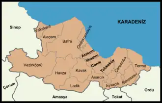 Clickable Samsun administrative imagemap