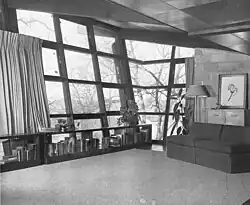 House interior, 1952. The sloped ceilings are made of Philippine mahogany.