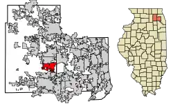Location of Batavia in Kane and DuPage Counties within Illinois.