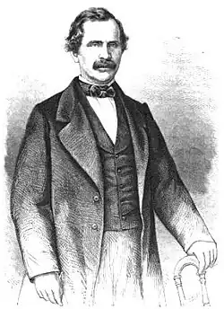 A black-and-white drawing of Francisco Dueñas