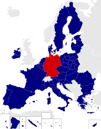 Map of the European Parliament constituencies with Germany highlighted in red