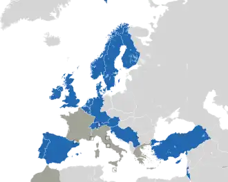 A coloured map of the countries of Europe