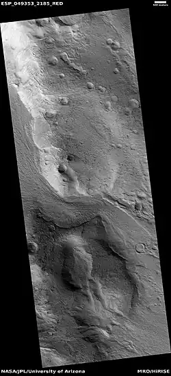 Flow being constricted, as seen by HiRISE under HiWish program