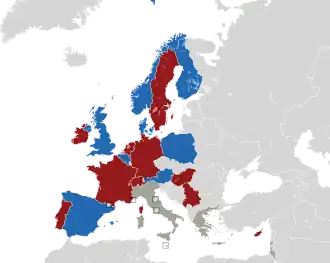 A coloured map of the countries of Europe