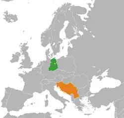 Map indicating locations of East Germany and Yugoslavia
