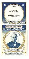 Paper record slip from 1903 cylinder