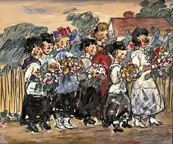 Sweat Shop Girls in the Country, c. 1913. Watercolor, gouache, and charcoal on paper