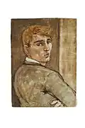 Edward Melcarth, Blond Youth with Brown Jacket, oil on canvas, 22 x 16 inches