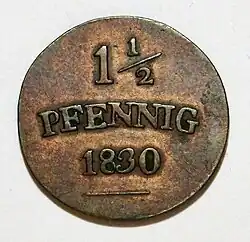 1+1⁄2 pfennig of 1830, Saxe-Weimar-Eisenach, reverse