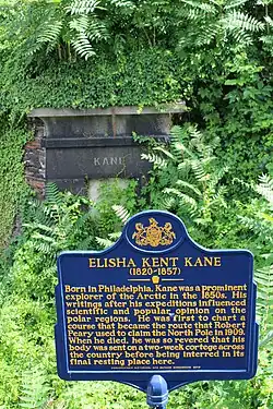 Polar explorer Elisha Kent Kane was interred in the family's hillside tomb