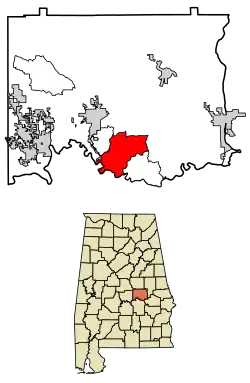 Location of Redland in Elmore County, Alabama.