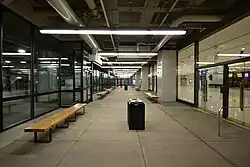The interior of the bus station waiting area
