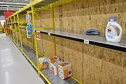 A No Frills with empty shelves due to panic buying