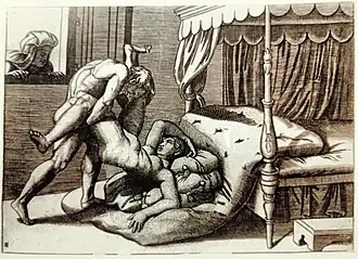 This image has been made from two engravings. The first engraving is from the Albertina museum, and the second is thought to be by Agostino Veneziano.[11]