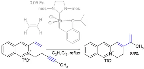 Scheme 5. Enyne metathesis synthesis of 2-vinyl-substituted 3,4-dihydroquinolizinium salts