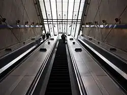 The escalators between the platforms and ticket hall