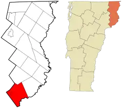 Location in Essex County and the state of Vermont.