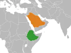Map indicating locations of Ethiopia and Saudi Arabia