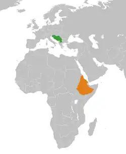 Map indicating locations of Yugoslavia and Ethiopia