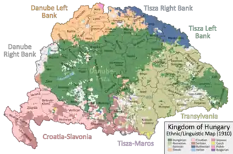 Ethnic Map of Hungary 1910 with Counties