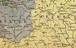 Lithuanian language area (1840s). A fragment of an ethnographic map of Europe (1847)