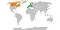 Map indicating locations of European Union and Canada