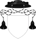 Hat sable with cords sable and argent and one tassel sable per side, used by Anglican priests in place of a helmet