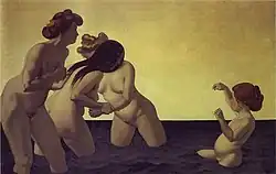 Three Women and a Little Girl Playing in the Water (1907)