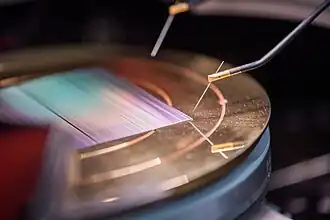 Laboratory for silicone particle detector testing (probe detail)