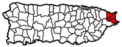 Map of Puerto Rico highlighting the Fajardo Metropolitan Statistical Area.