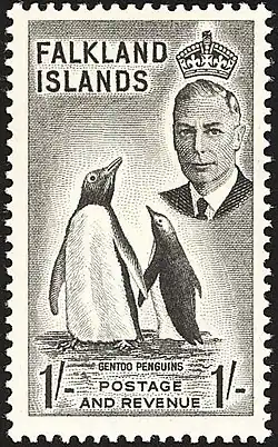 1952 1 shilling stamp of the Falkland Islands[17][18]