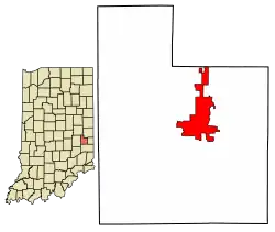 Location of Connersville in Fayette County, Indiana.