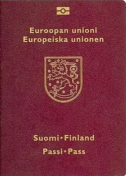 Front cover of a 2006–2012 biometric Finnish passport