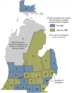 A map showing which districts voted for, or against, the proposed territorial swap.