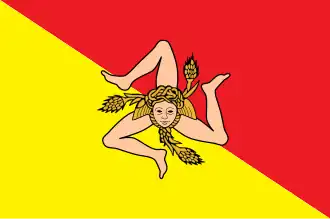 Flag of Sicily, with the triskeles-and-Gorgoneion symbol