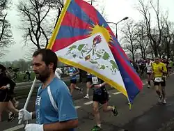A Tibetan flag at the Cracovia Marathon, 2013