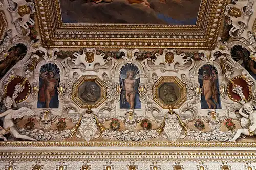Renaissance stucco volutes on the ceiling from the King's Staircase, Palace of Fontainebleau, France, by Francesco Primaticcio, c.1541-1545[10]