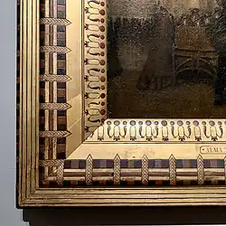 Frame detail of The Death of the Pharaoh's Firstborn Son by Lawrence Alma-Tadema, unknown maker, 1872, painted and gilded wood