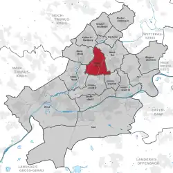 Location of Ortsbezirk Mitte-Nord (number 9) within Frankfurt