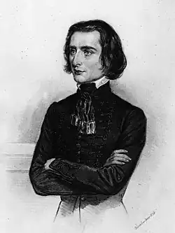 Watercolour of Franz Liszt in 1838, the first known teen idol