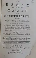 Title page to "An essay to shew the cause of electricity, and why some things are non-electricable"