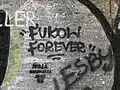 Tribute to Fukow on a wall in Powiśle, Warsaw