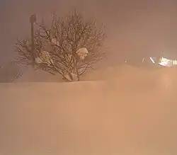 Fulton, New York, after a snowburst dropped 4–6 feet (122–183 cm) of snow over most of Oswego County January 28–31, 2004