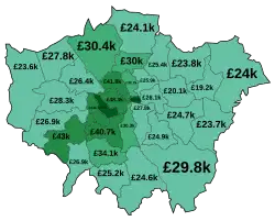 Gross Disposable Household Income (GDHI) across London in 2020