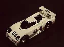 Pinewood derby car modeled after the IMSA GTP Corvette